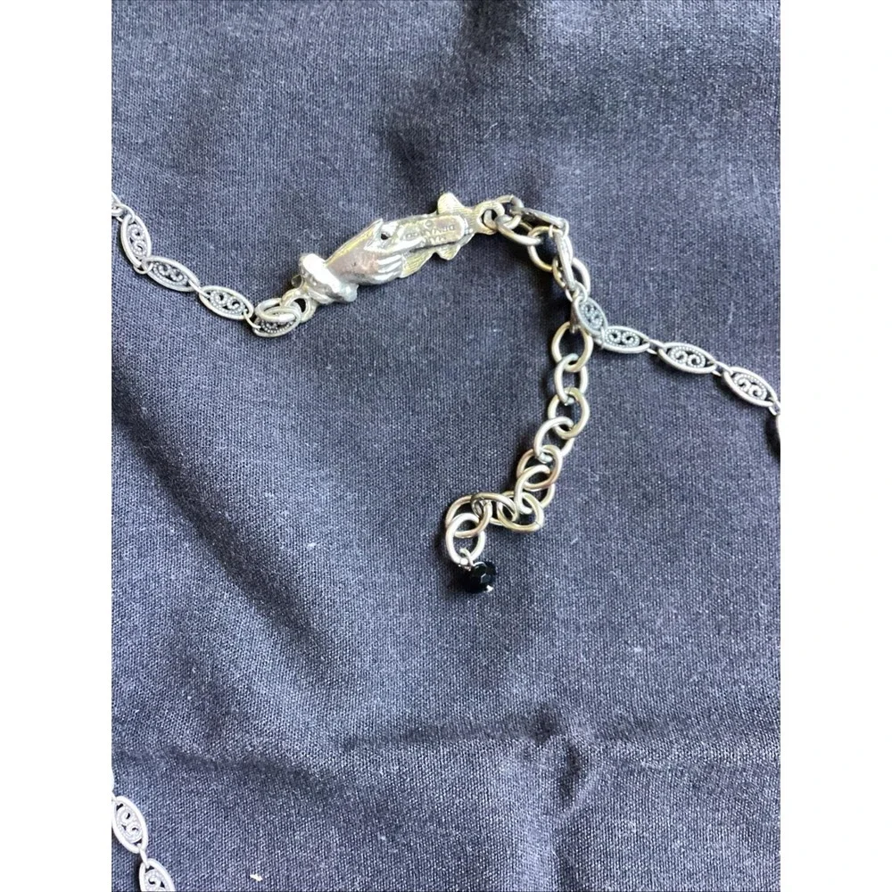 Vtg Mary DeMarco La Contessa Cat Pendant Necklace Rare Hand Clasp Pewter Signed